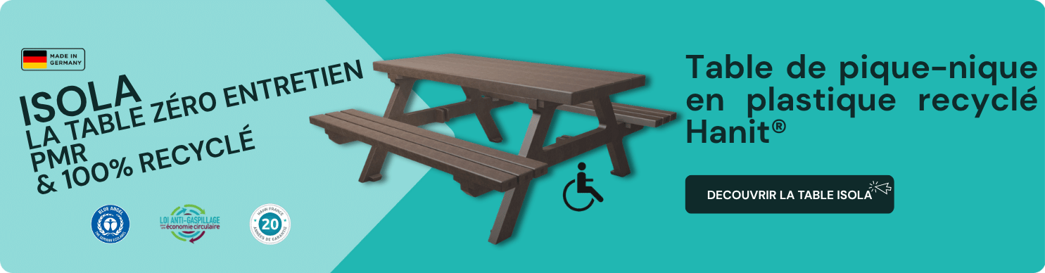 Table de pique-nique ISOLA PMR 100 % recyclé – plastique Hanit®